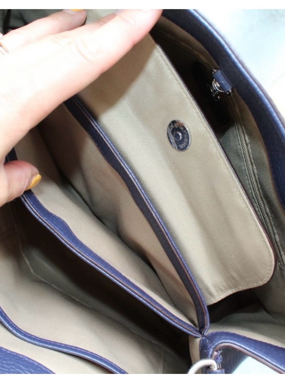 Ralph Lauren Navy Leather Satchel with Gold Hardware - Picture 16 of 16